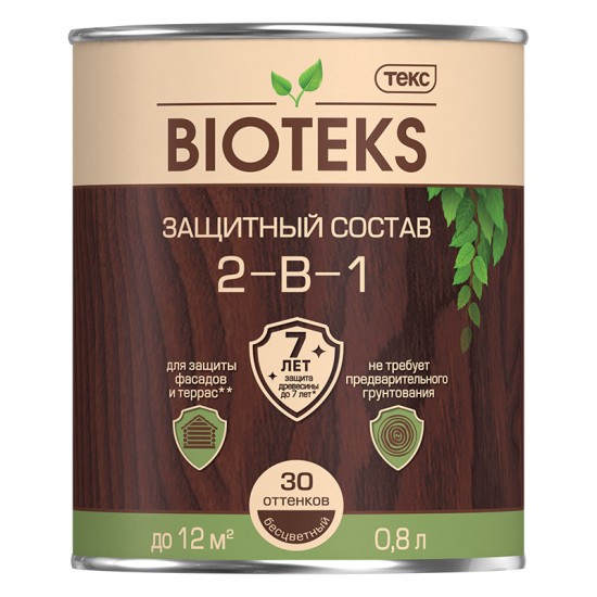 Купить Защитный состав БИОТЕКС 2-в-1 дуб НОВЫЙ, 0.8л УНИВЕРСАЛ в магазине СтройРесурс от производителя ТЕКС