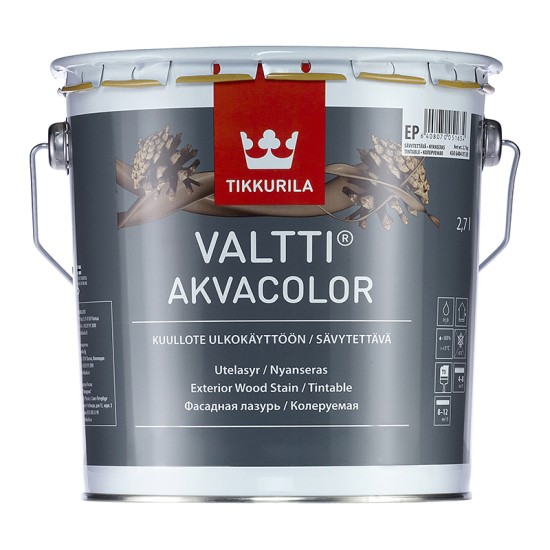 Купить VALTTI AKVACOLOR (база EP) фасадный антисептик для древесины (водн., масл.), 2.7л Тиккурила в магазине СтройРесурс от производителя Tikkurila