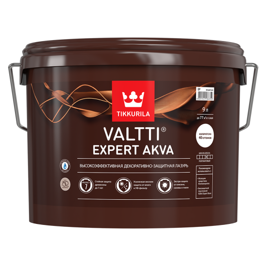 Купить VALTTI EXPERT AKVA (база EP) фасадная антисептическая декоративно-защитная лазурь для древесины, 9л Тиккурила в магазине СтройРесурс от производителя Tikkurila