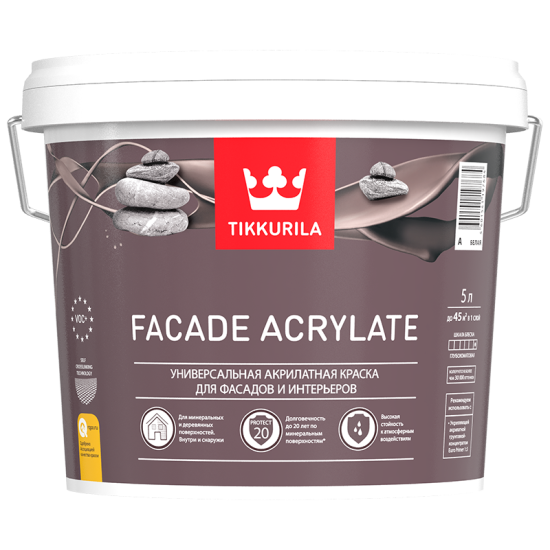 Купить FACADE ACRYLATE A фасадная краска, водно., акрилат.  (база A белая), 5л Тиккурила в магазине СтройРесурс от производителя Tikkurila
