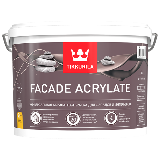 Купить FACADE ACRYLATE A фасадная краска, водн., акрилат.  (база A белая), 9л Тиккурила в магазине СтройРесурс от производителя Tikkurila