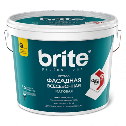 Краска BRITE PROFESSIONAL фасадная всесезонная матовая база С, ведро 9 л