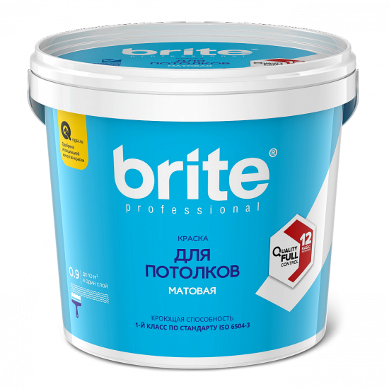 Купить Краска BRITE PROFESSIONAL для потолков белая матовая база А, банка 2,7 л в магазине СтройРесурс от производителя Brite