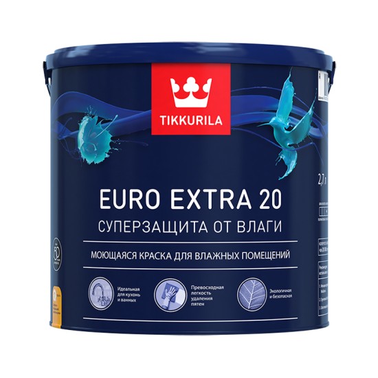 Купить EURO EXTRA 20 A краска экстрастойкая к влаге (база A белая), 5л Тиккурила в магазине СтройРесурс от производителя Tikkurila