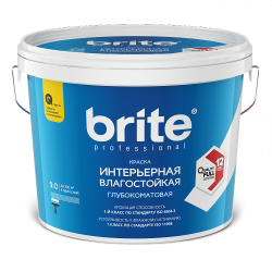 Краска BRITE PROFESSIONAL интерьерная влагостойкая глубокоматовая база С, ведро 9 л