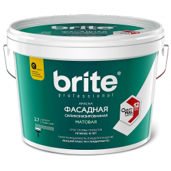 Краска BRITE PROFESSIONAL фасадная силиконизированная белая матовая база А, ведро 2,7 л