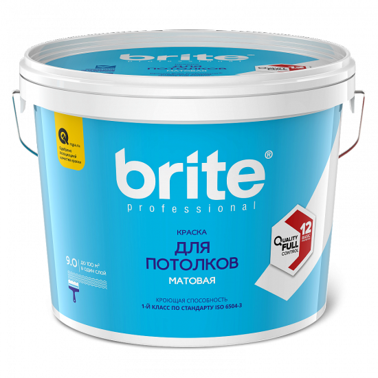 Купить Краска BRITE PROFESSIONAL для потолков белая матовая база А, ведро 9 л в магазине СтройРесурс от производителя Brite