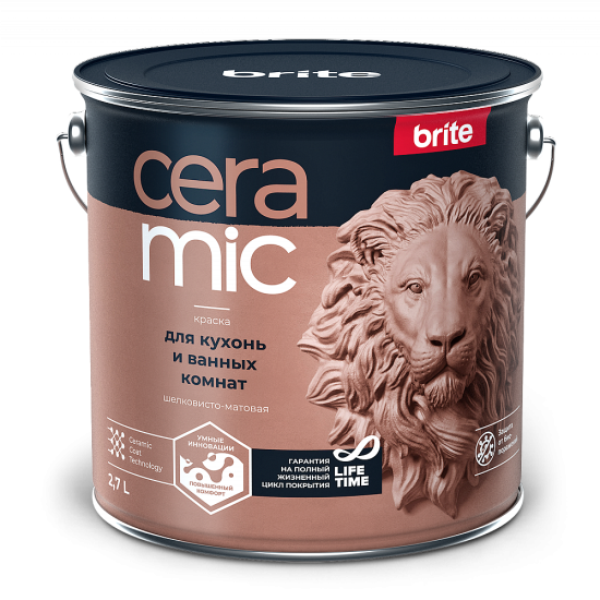 Купить Краска BRITE CERAMIC для кухонь и ванных комнат база А, ведро 2,7 л в магазине СтройРесурс от производителя Brite
