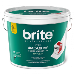 Краска BRITE PROFESSIONAL фасадная силиконизированная белая матовая база А, ведро 9 л