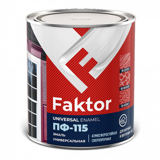 Купить Эмаль FAKTOR ПФ-115 белая, полуматовая, банка 0,8 кг в магазине СтройРесурс от производителя FAKTOR