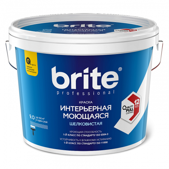 Купить Краска BRITE PROFESSIONAL интерьерная моющаяся белая шелковистая база А, ведро 9 л в магазине СтройРесурс от производителя Brite