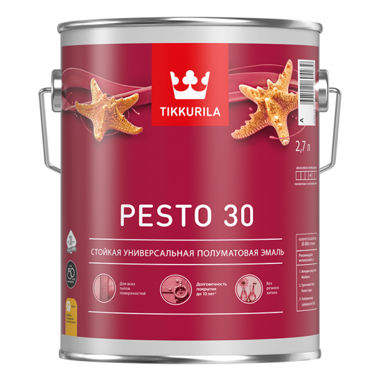 Купить PESTO 30 эмаль (база А белая) полуматовая интерьерная алкидная, 2.7л Тиккурила в магазине СтройРесурс от производителя Tikkurila