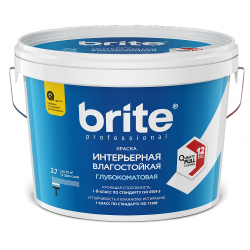 Краска BRITE PROFESSIONAL интерьерная влагостойкая белая глубокоматовая база А, ведро 2,7 л