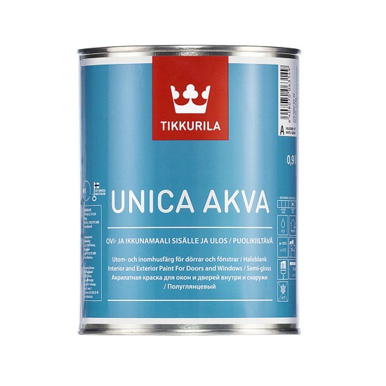 Купить UNICA AKVA A п/глянцевая акрилатная краска для окон и дверей (база A белая), 0.9л Тиккурила [478] в магазине СтройРесурс от производителя Tikkurila