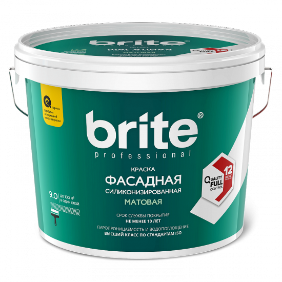 Купить Краска BRITE PROFESSIONAL фасадная силиконизированная белая матовая база А, ведро 9 л в магазине СтройРесурс от производителя Brite