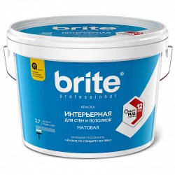 Краска BRITE PROFESSIONAL для стен и потолков матовая база A, банка 0,9 л