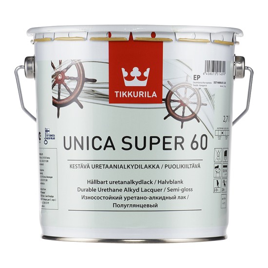 Купить Лак UNICA SUPER 60 (п/глянц., уретано-алкидный, EP-база), 2.7л Тиккурила в магазине СтройРесурс от производителя Tikkurila