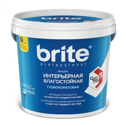 Краска BRITE PROFESSIONAL интерьерная влагостойкая белая глубокоматовая база А, банка 0,9 л