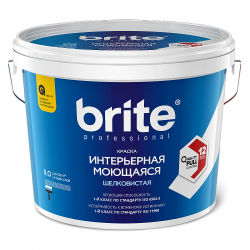 Краска BRITE PROFESSIONAL интерьерная моющаяся шелковистая база С, ведро 9 л