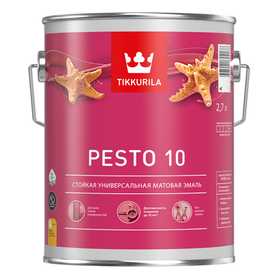 Купить PESTO 10 эмаль (база C прозрачная) матовая алкидная, 2.7л Тиккурила в магазине СтройРесурс от производителя Tikkurila