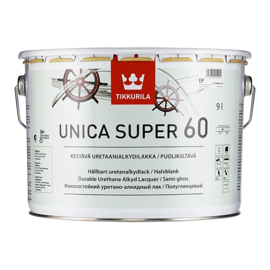 Купить Лак UNICA SUPER 60 (п/глянц., уретано-алкидный, EP-база), 9л Тиккурила в магазине СтройРесурс от производителя Tikkurila