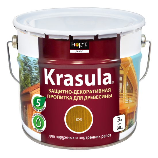 Купить Защитно-декоративный состав "KRASULA" дуб, 3,3 л. в магазине СтройРесурс от производителя Норт