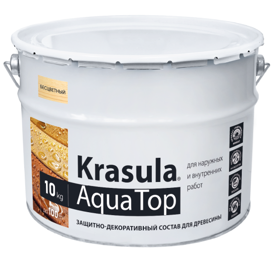 Купить Защитно-декоративный состав "KRASULA Aqua Top" бесцветный, 10кг. в магазине СтройРесурс от производителя Норт
