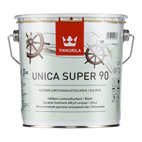 Купить Лак UNICA SUPER 90 (глянц., уретано-алкидный, EP-база), 2.7л Тиккурила в магазине СтройРесурс от производителя Tikkurila