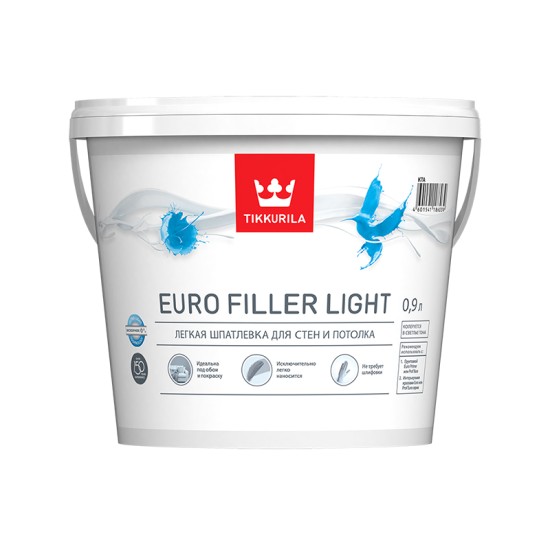 Купить Шпатлевка легкая EURO FILLER LIGHT (база KTA), 0.9л Тиккурила в магазине СтройРесурс от производителя Tikkurila